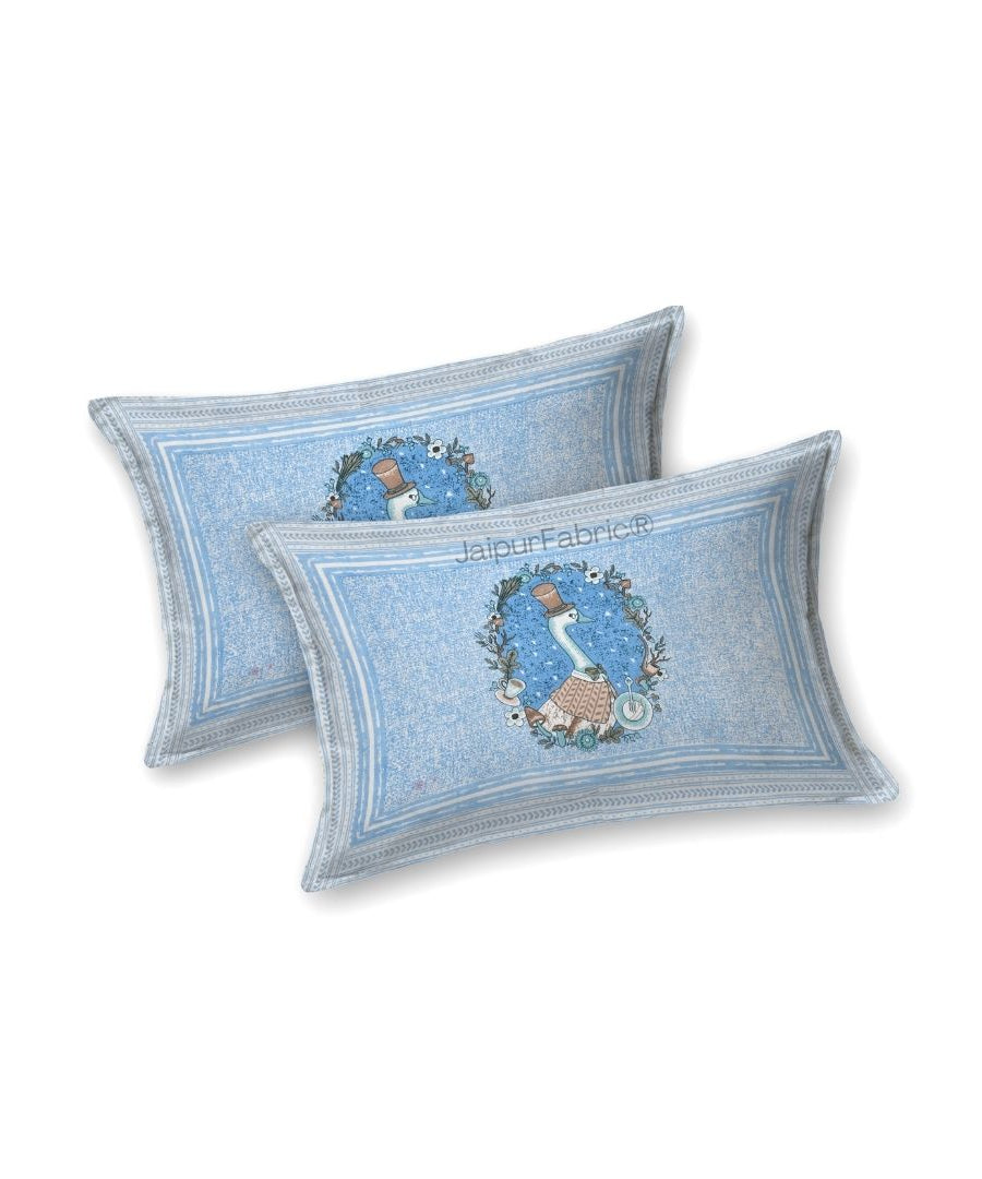 Charming Goose Blue Pure Cotton Double Bedsheet