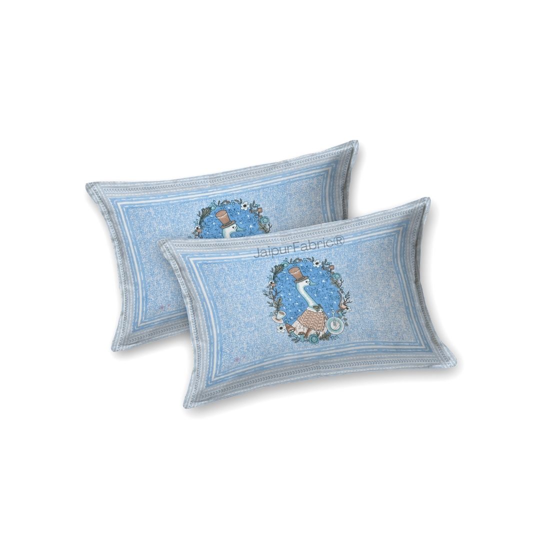 Charming Goose Blue Pure Cotton Double Bedsheet