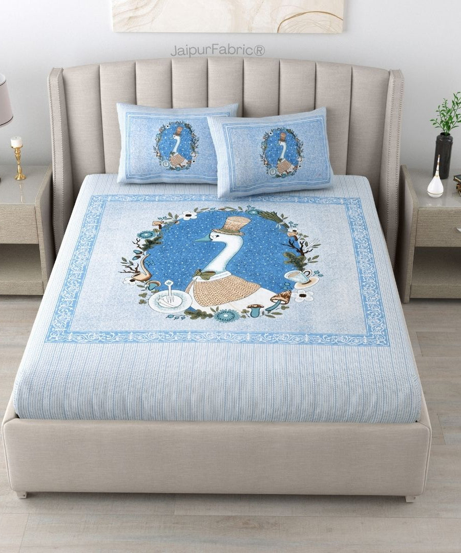 Charming Goose Blue Pure Cotton Double Bedsheet