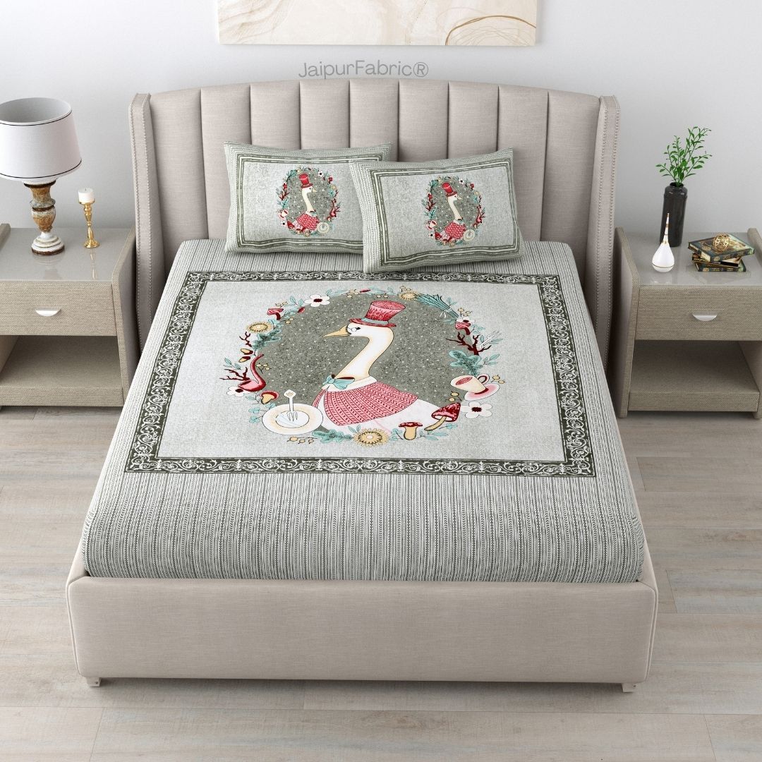 Charming Goose Green Pure Cotton Double Bedsheet
