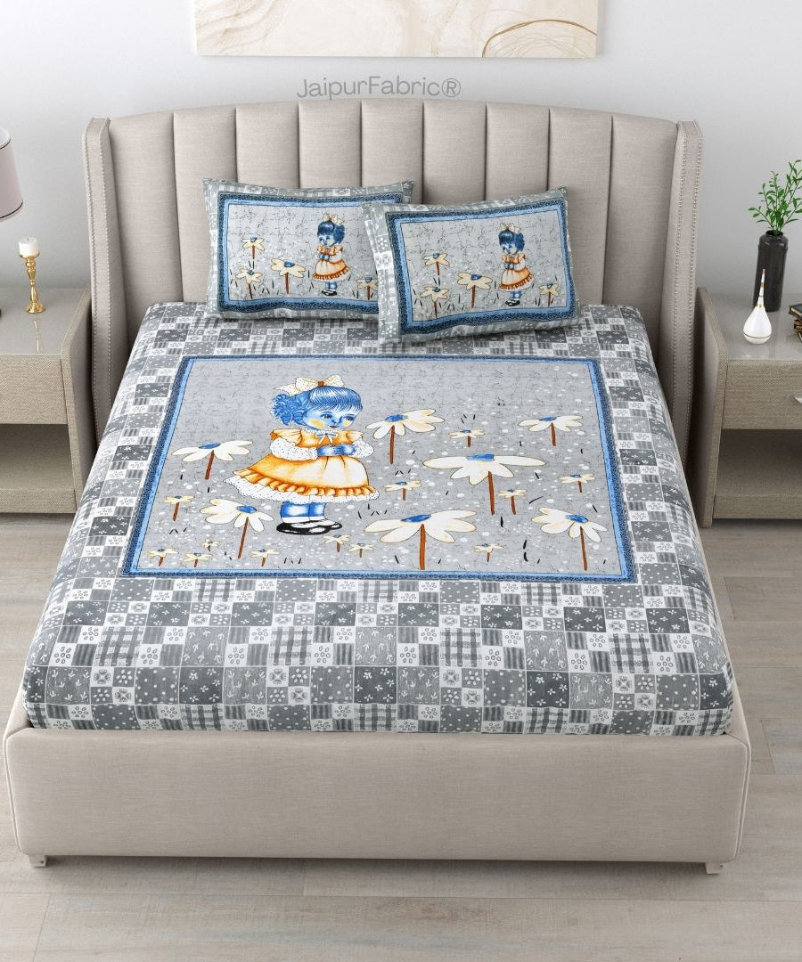 Delicate Daisy Gray Pure Cotton Double Bedsheet