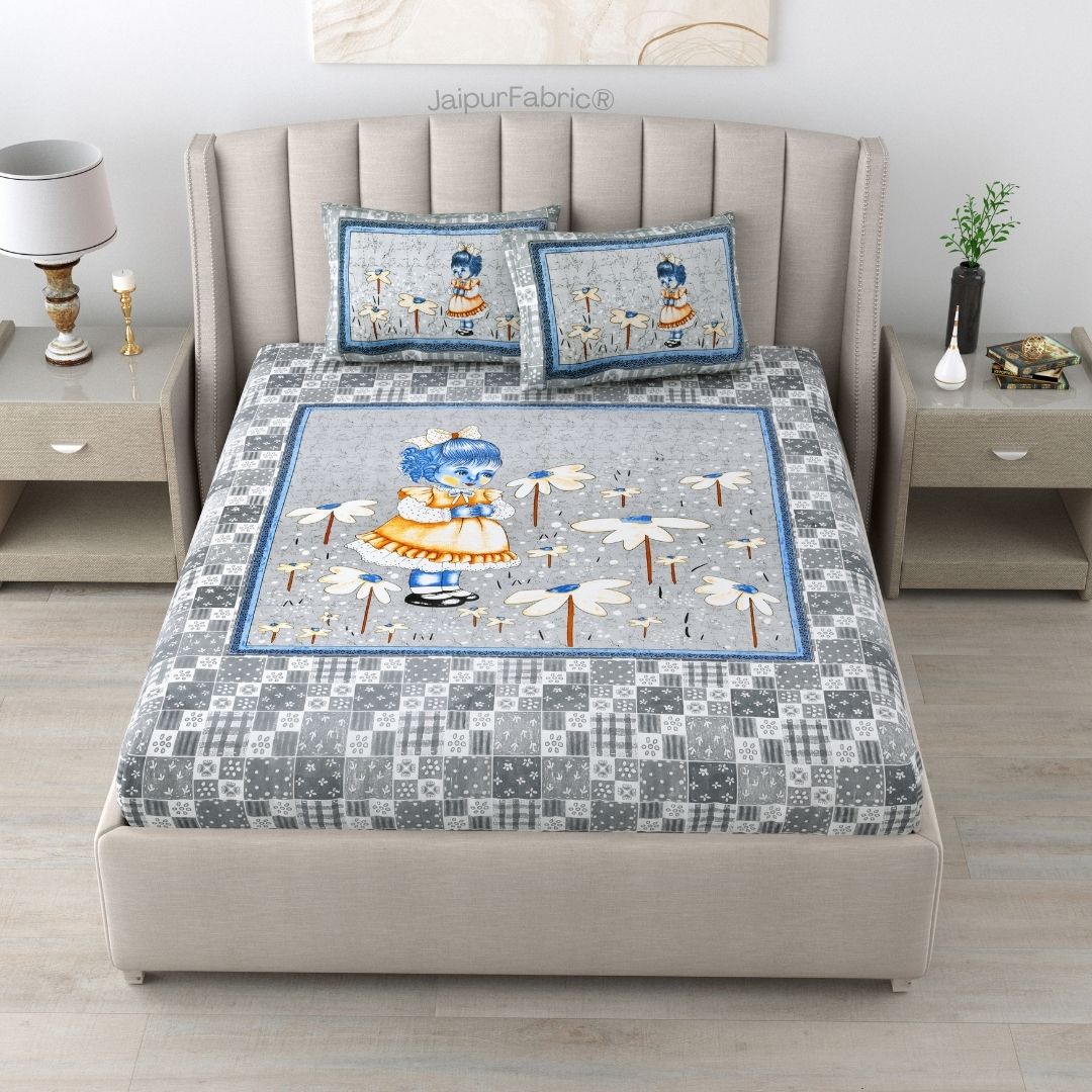Delicate Daisy Gray Pure Cotton Double Bedsheet
