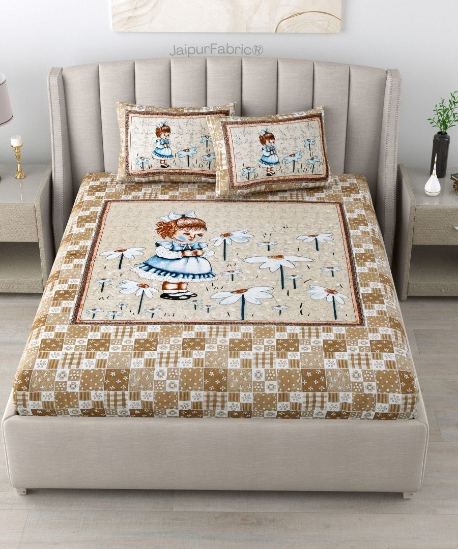 Delicate Daisy Beige Pure Cotton Double Bedsheet