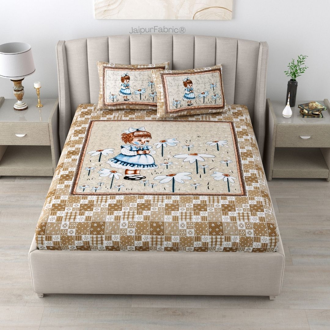 Delicate Daisy Beige Pure Cotton Double Bedsheet