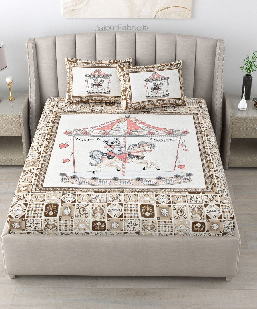 Magical Merry-go-round Pure Cotton Brown Double Bedsheet