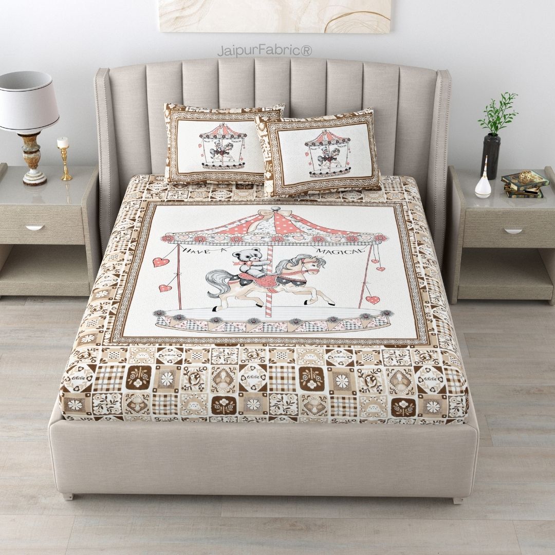 Magical Merry-go-round Pure Cotton Brown Double Bedsheet