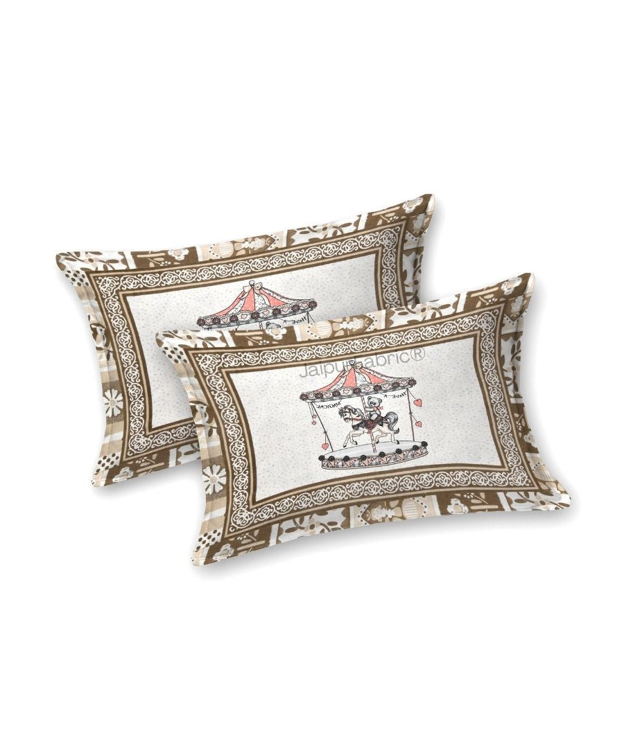 Magical Merry-go-round Pure Cotton Brown Double Bedsheet