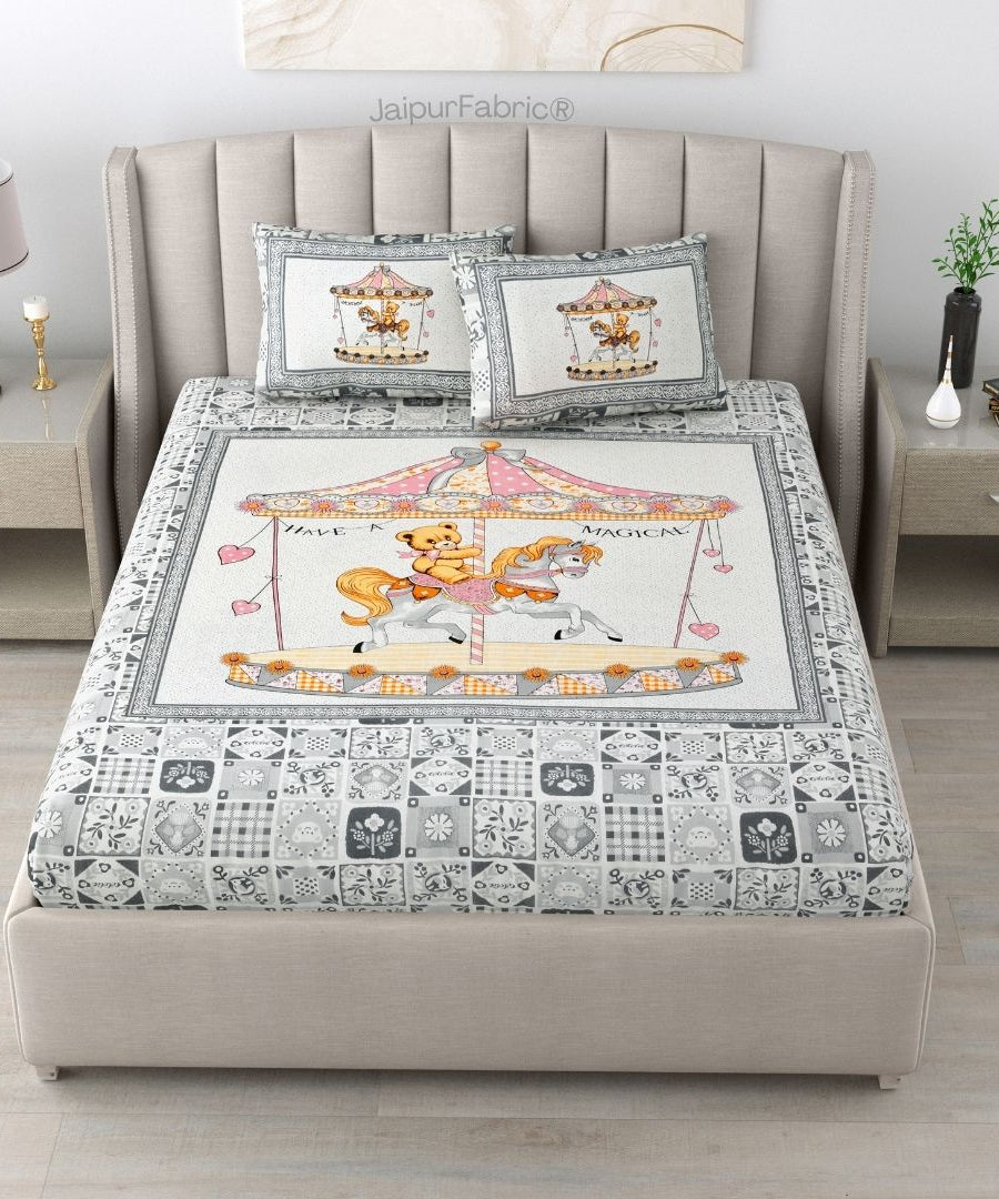 Magical Merry-go-round Pure Cotton Gray Double Bedsheet