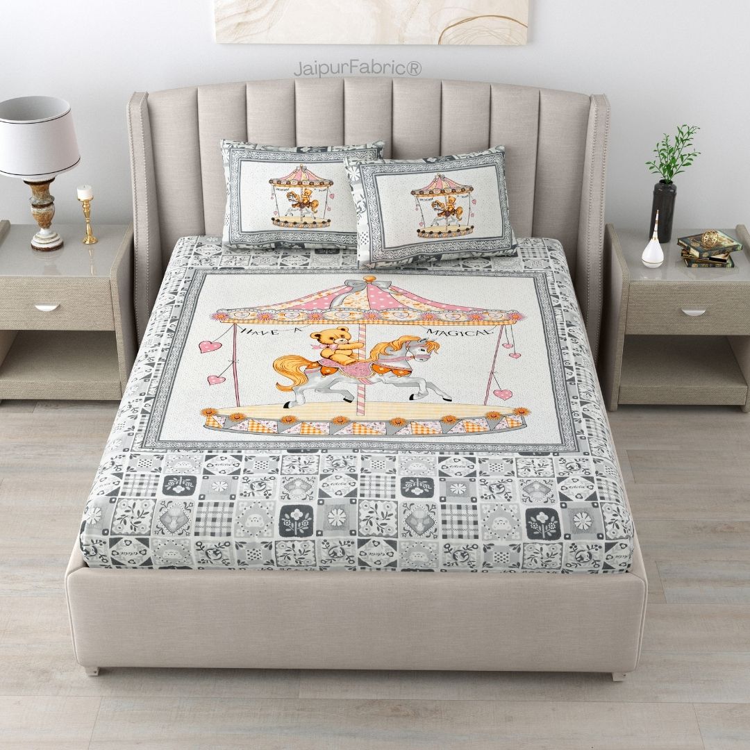 Magical Merry-go-round Pure Cotton Gray Double Bedsheet