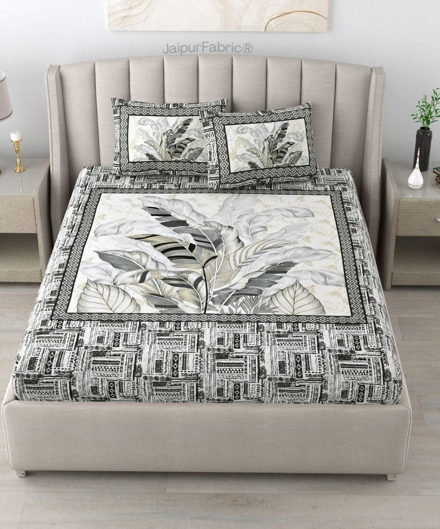 Tropical Bliss Black Pure Cotton Double Bedsheet