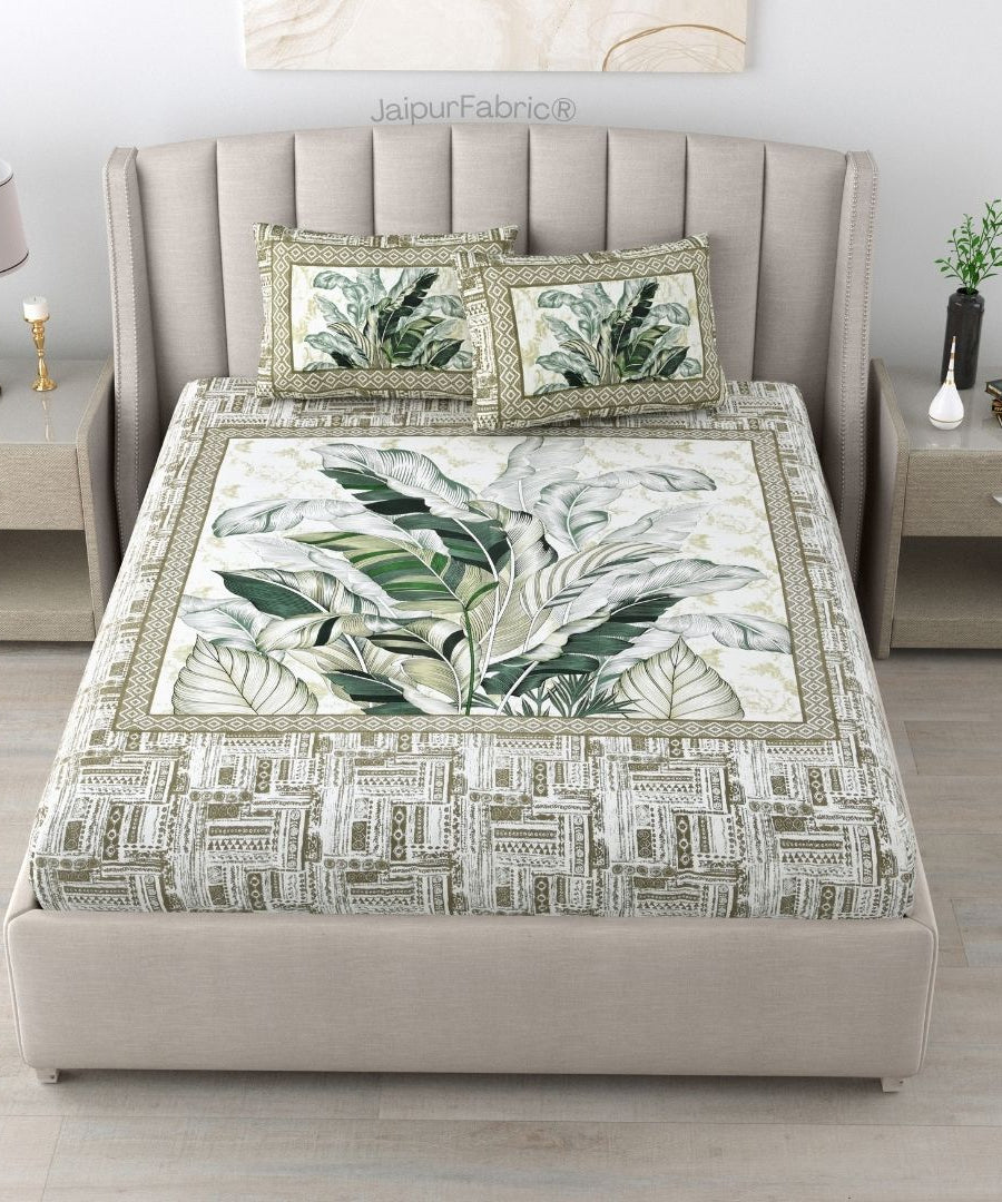 Tropical Bliss Green Pure Cotton Double Bedsheet