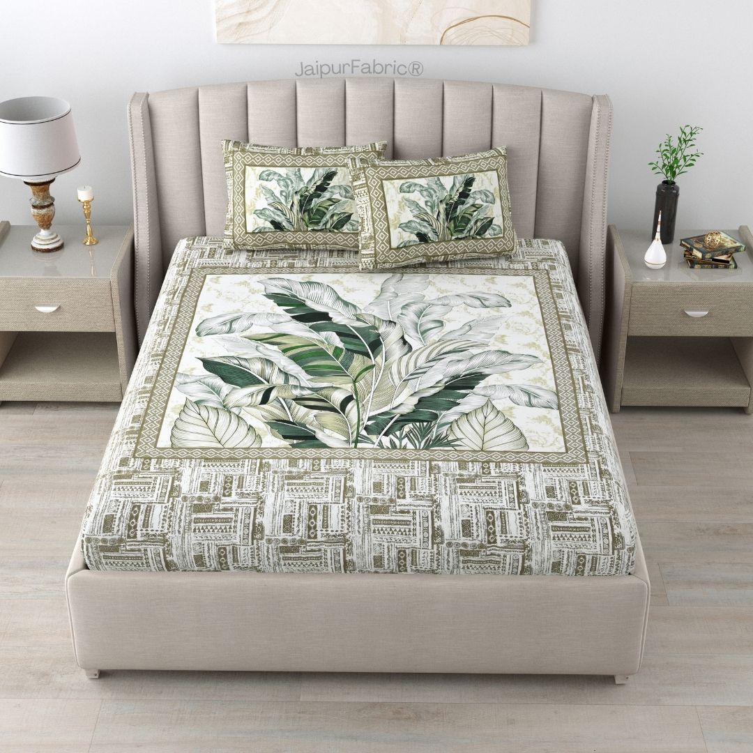 Tropical Bliss Green Pure Cotton Double Bedsheet