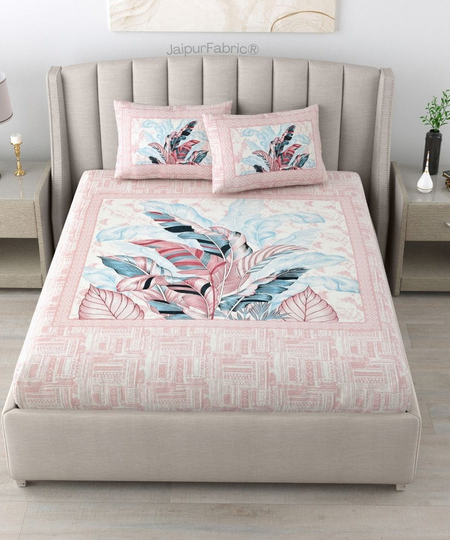 Tropical Bliss Pink Pure Cotton Double Bedsheet