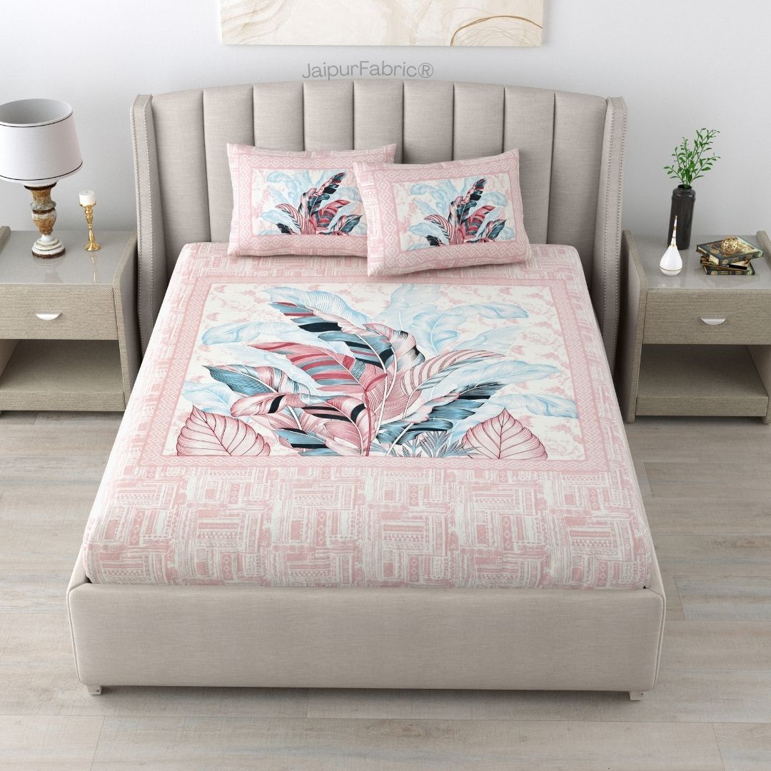 Tropical Bliss Pink Pure Cotton Double Bedsheet