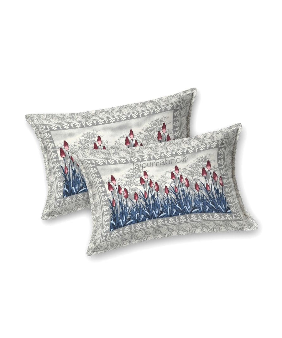 Blossom Sunset Gray Pure Cotton Double Bedsheet