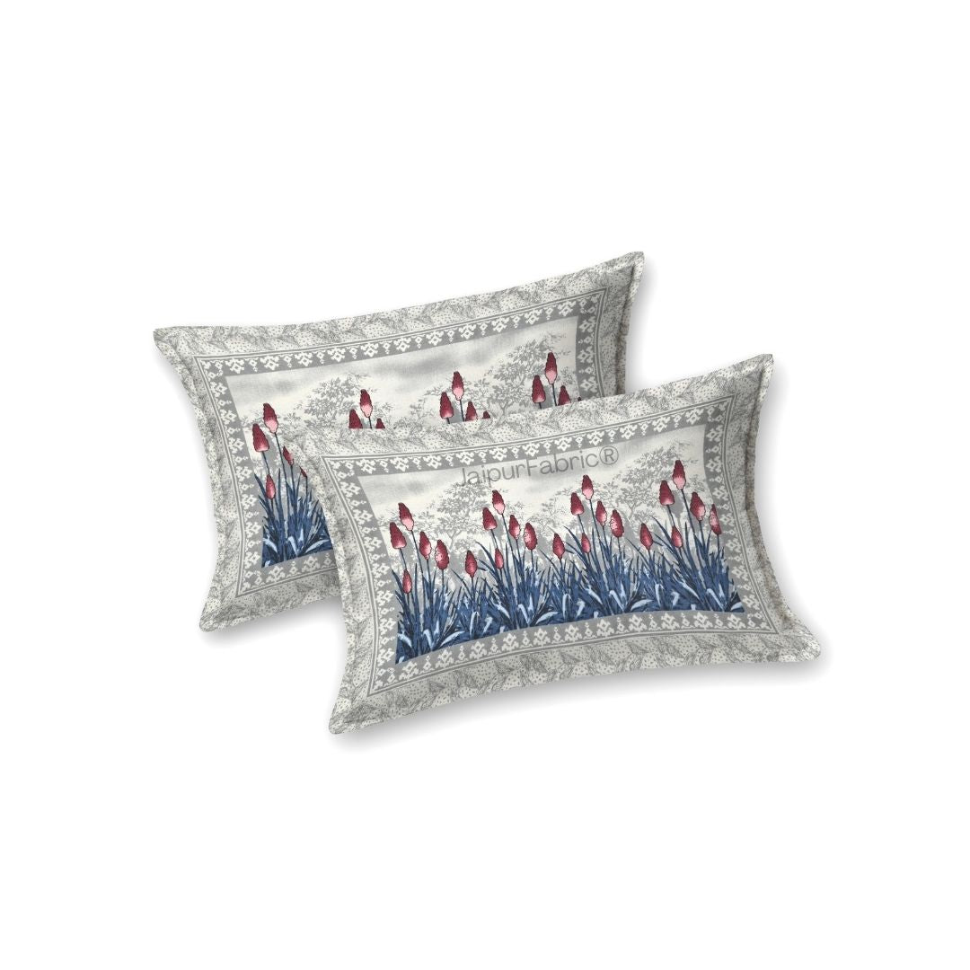 Blossom Sunset Gray Pure Cotton Double Bedsheet