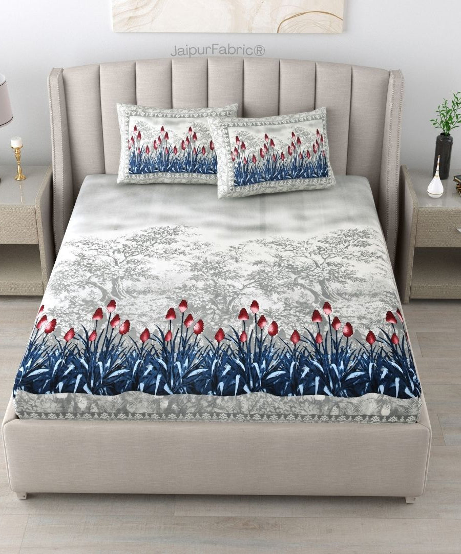 Blossom Sunset Gray Pure Cotton Double Bedsheet
