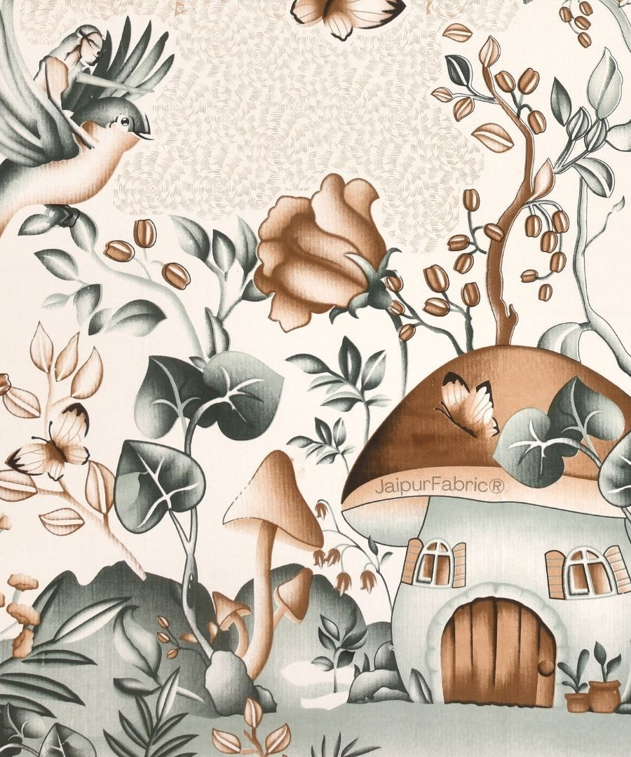 Dreamy Woodland Forest Beige Pure Cotton Double Bedsheet