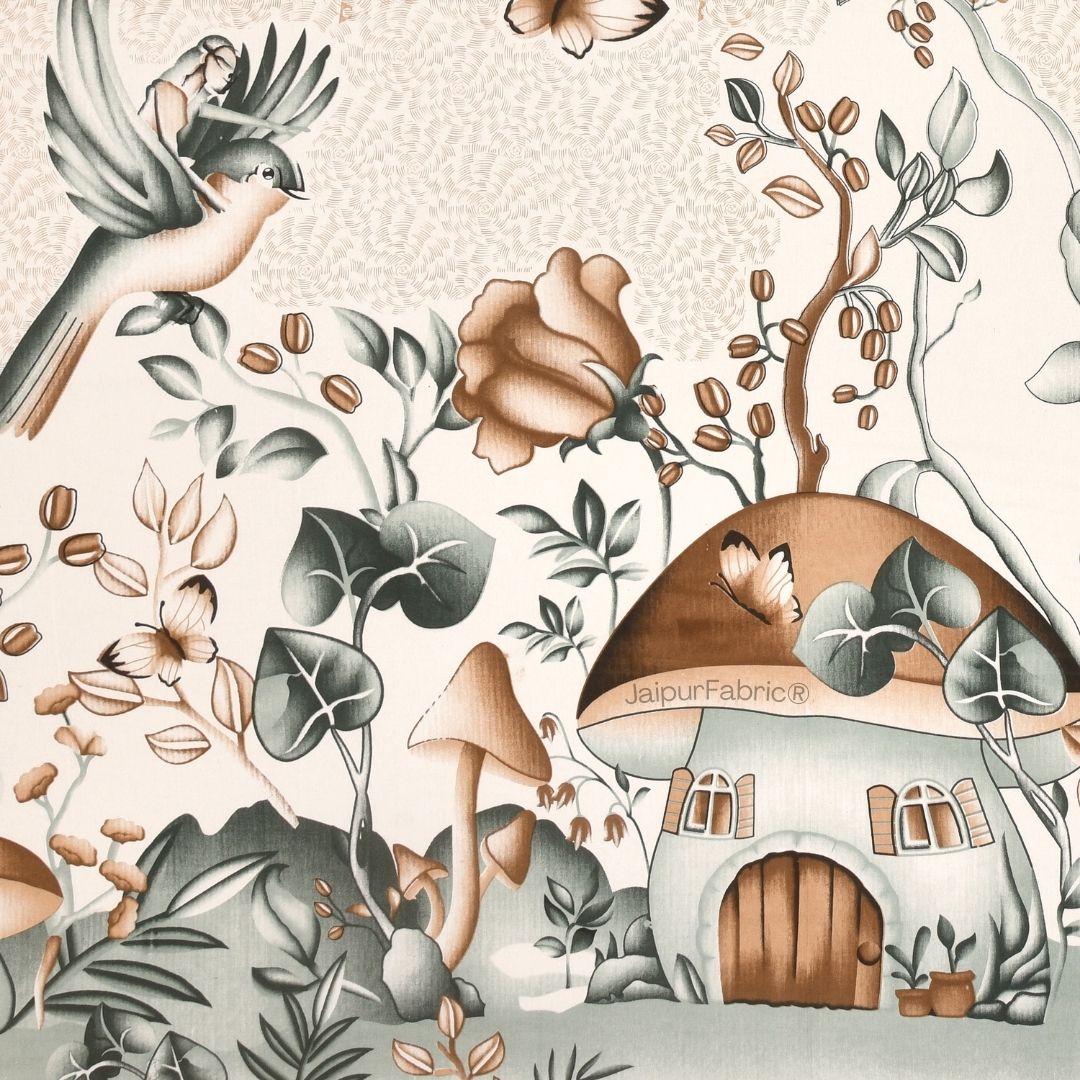 Dreamy Woodland Forest Beige Pure Cotton Double Bedsheet