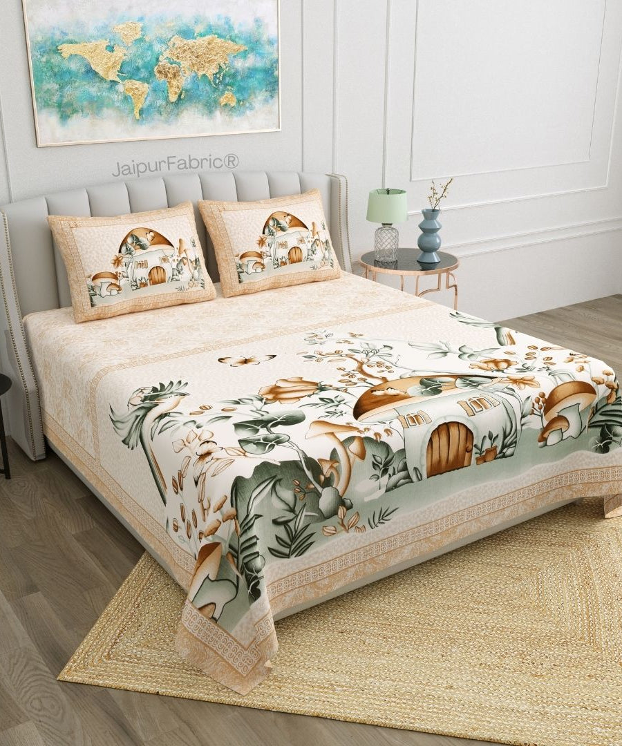 Dreamy Woodland Forest Beige Pure Cotton Double Bedsheet