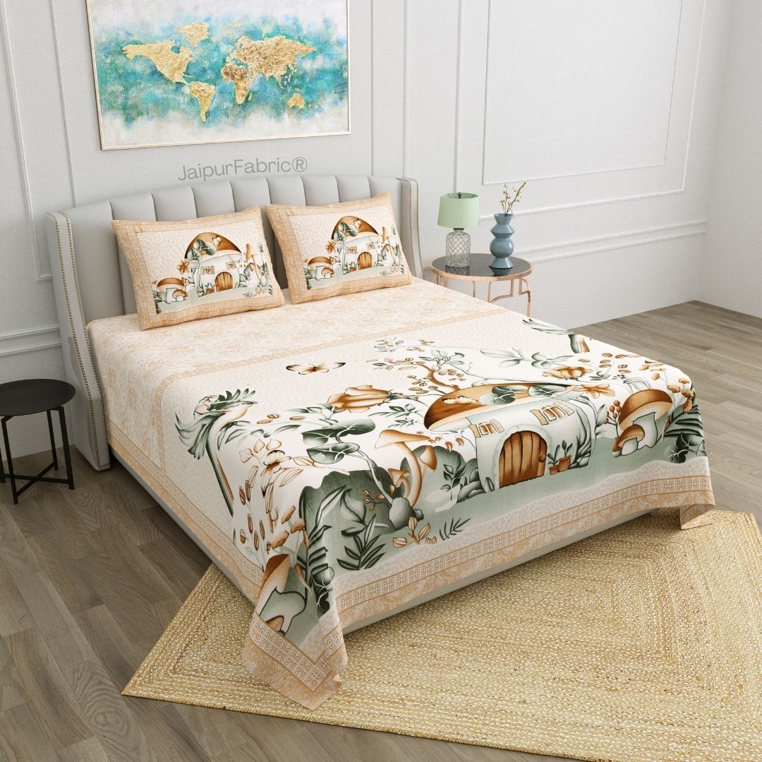 Dreamy Woodland Forest Beige Pure Cotton Double Bedsheet