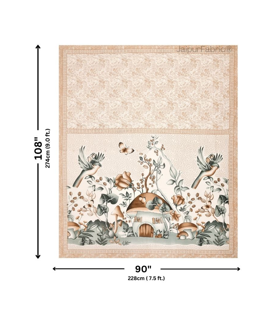 Dreamy Woodland Forest Beige Pure Cotton Double Bedsheet