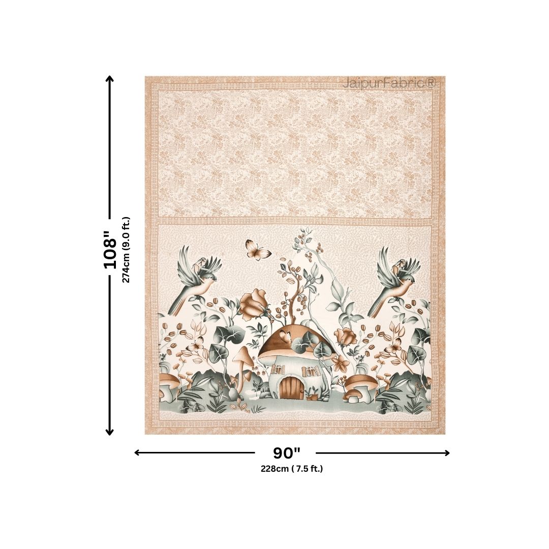 Dreamy Woodland Forest Beige Pure Cotton Double Bedsheet