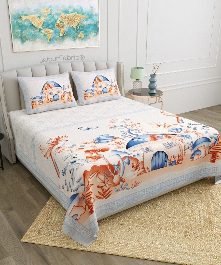 Dreamy Woodland Forest Blue Pure Cotton Double Bedsheet