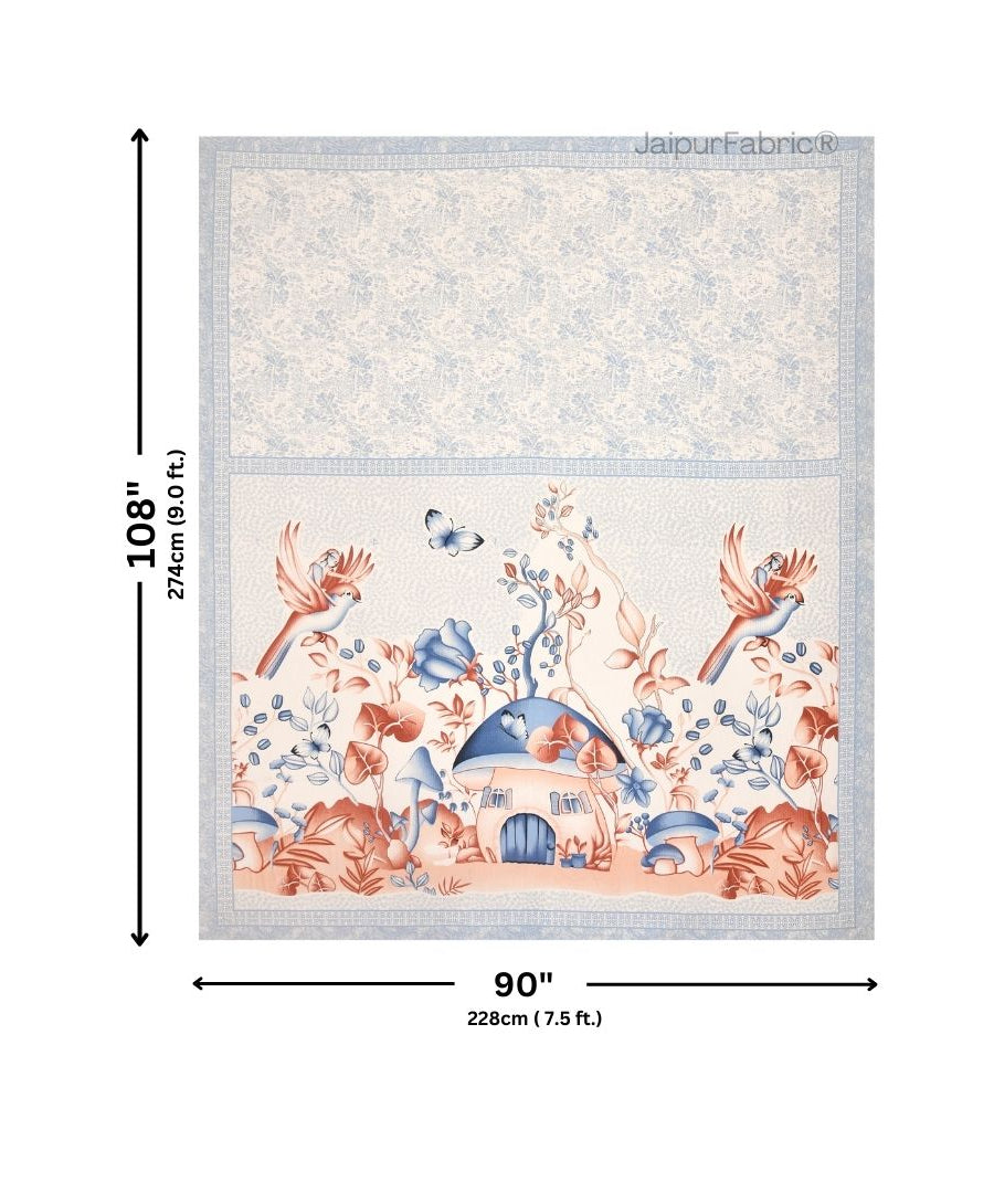 Dreamy Woodland Forest Blue Pure Cotton Double Bedsheet