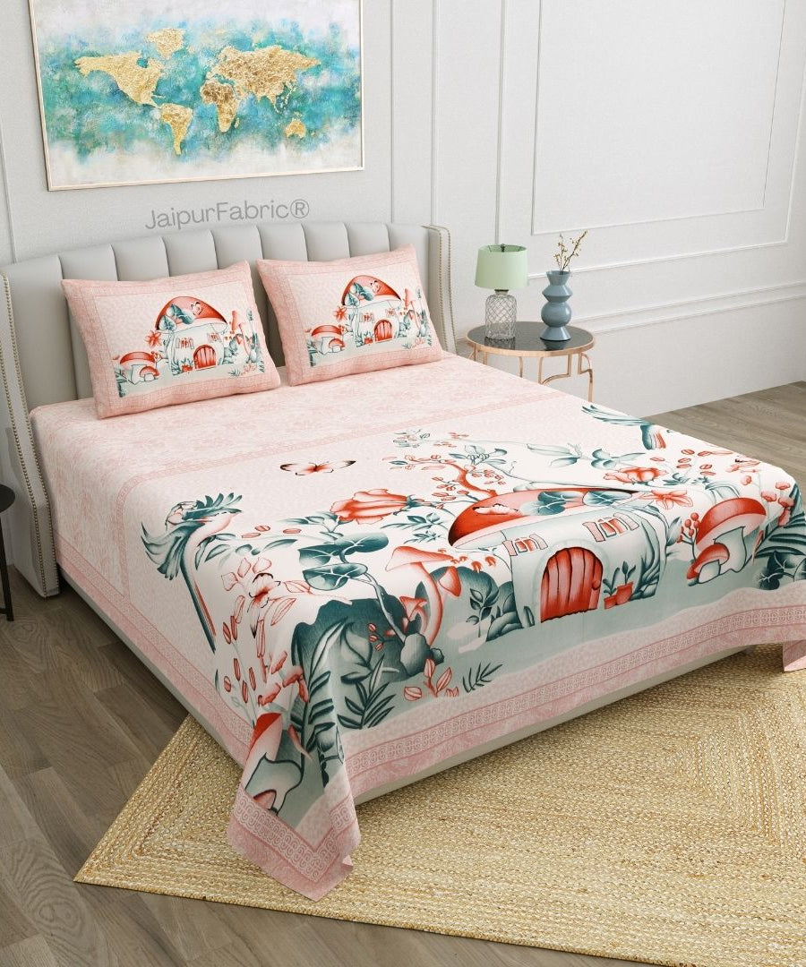 Dreamy Woodland Forest Pink Pure Cotton Double Bedsheet