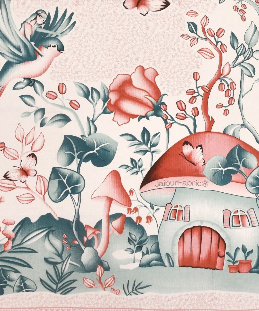 Dreamy Woodland Forest Pink Pure Cotton Double Bedsheet