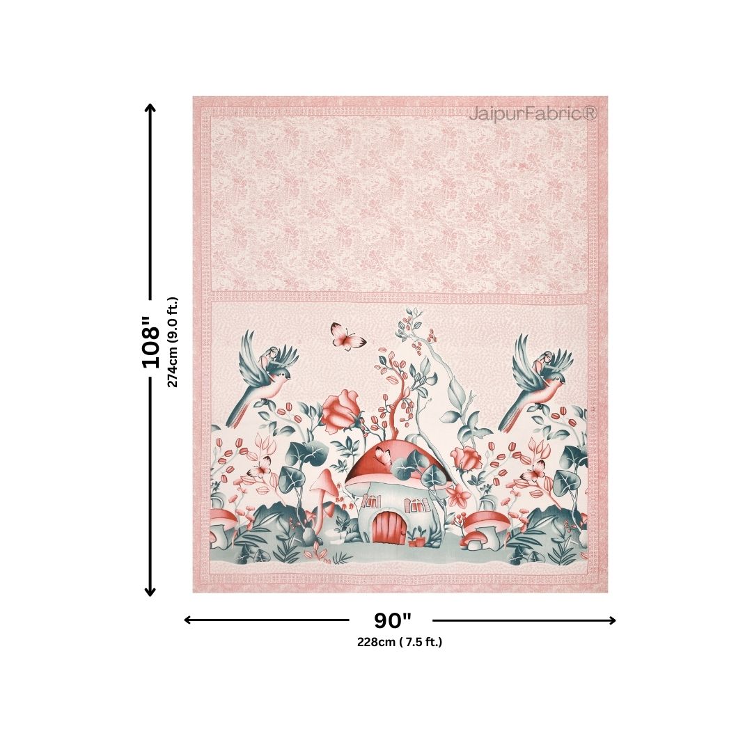 Dreamy Woodland Forest Pink Pure Cotton Double Bedsheet
