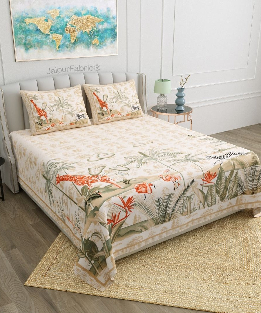 Jungle Adventure Peach Pure Cotton Double Bedsheet