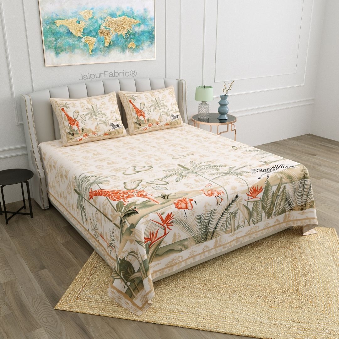 Jungle Adventure Peach Pure Cotton Double Bedsheet