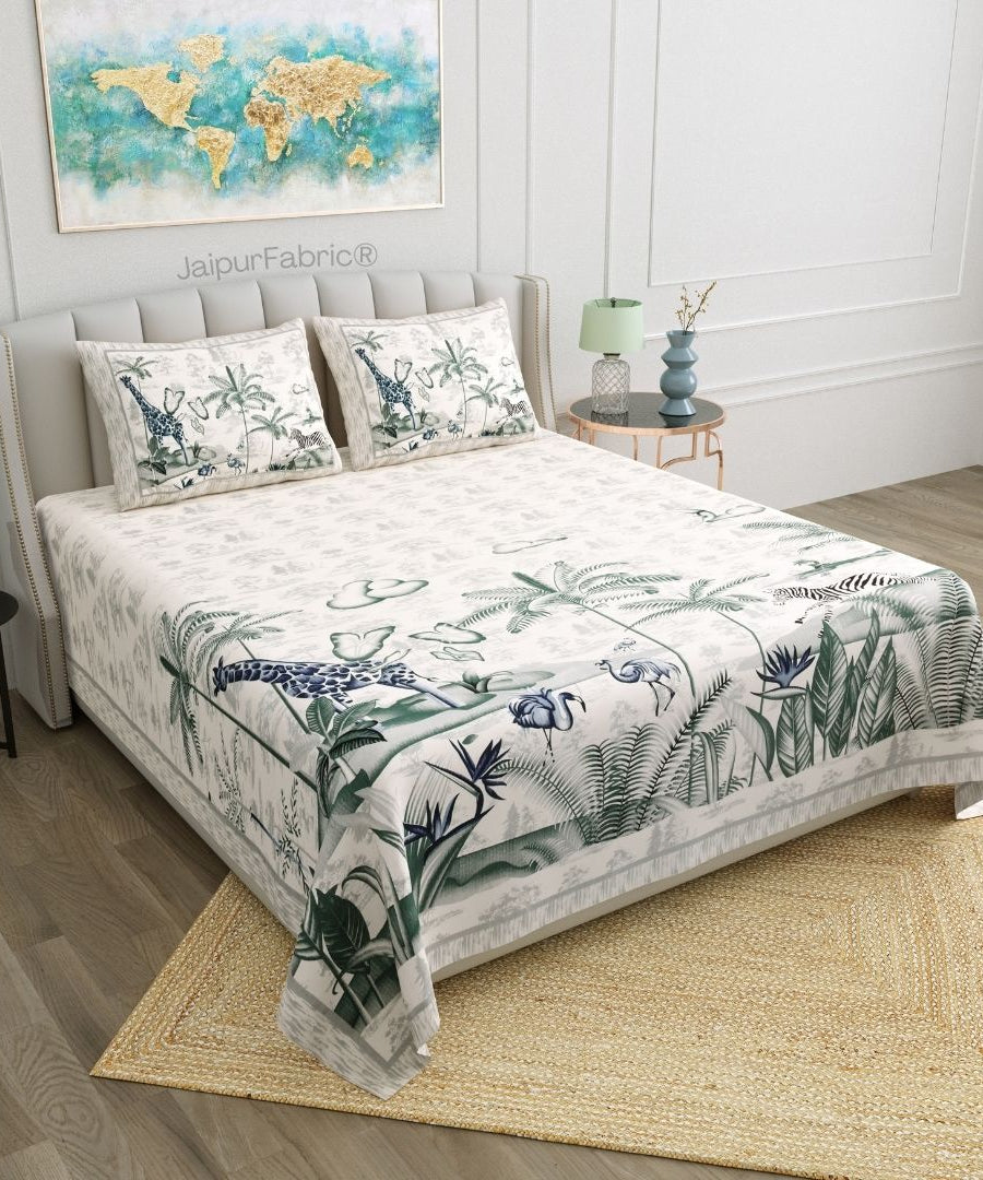 Jungle Adventure Green Pure Cotton Double Bedsheet