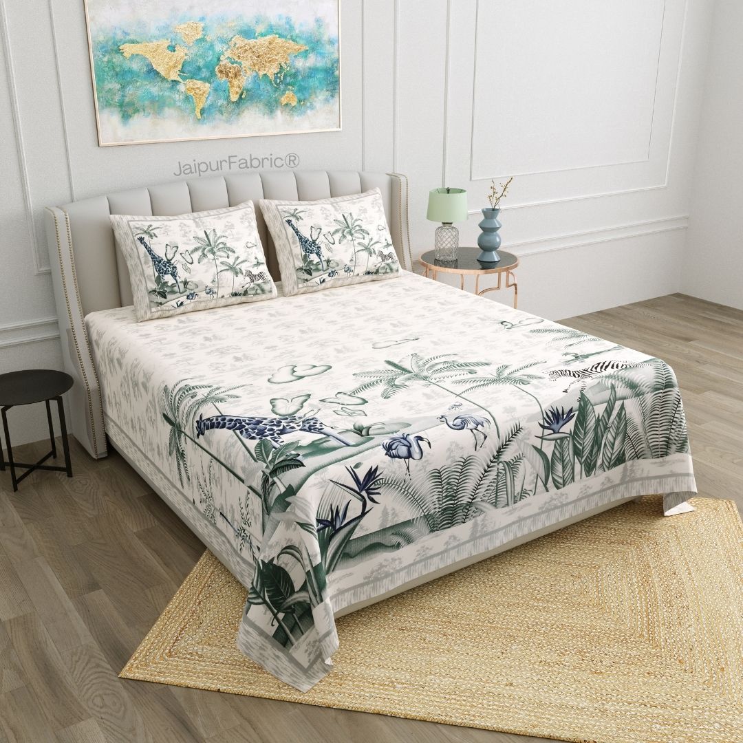 Jungle Adventure Green Pure Cotton Double Bedsheet