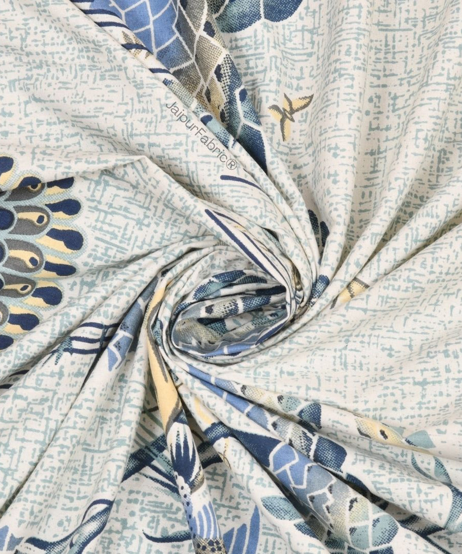 Peacock Paradise Blue Pure Cotton Double Bedsheet