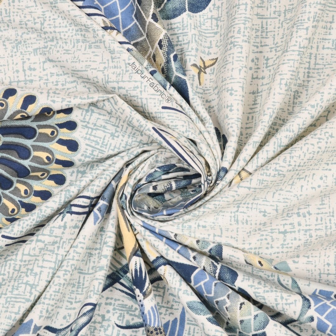 Peacock Paradise Blue Pure Cotton Double Bedsheet