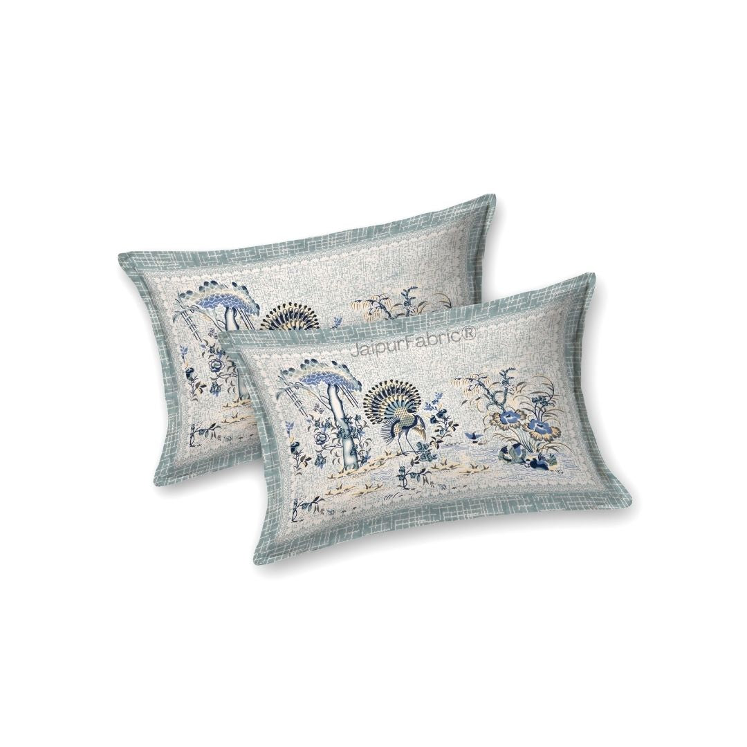 Peacock Paradise Blue Pure Cotton Double Bedsheet