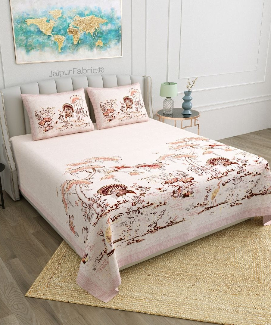 Peacock Paradise Rust Pure Cotton Double Bedsheet