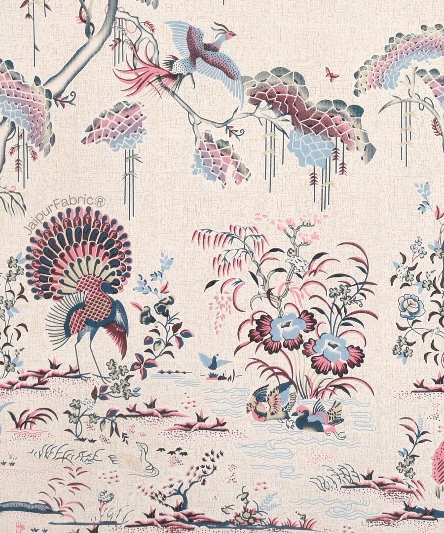 Peacock Paradise Blush Pure Cotton Double Bedsheet