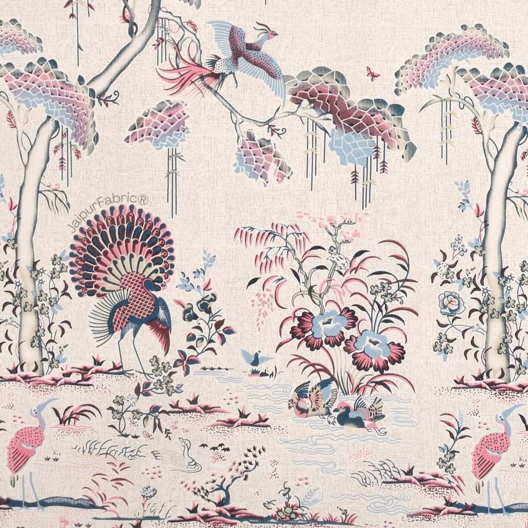 Peacock Paradise Blush Pure Cotton Double Bedsheet