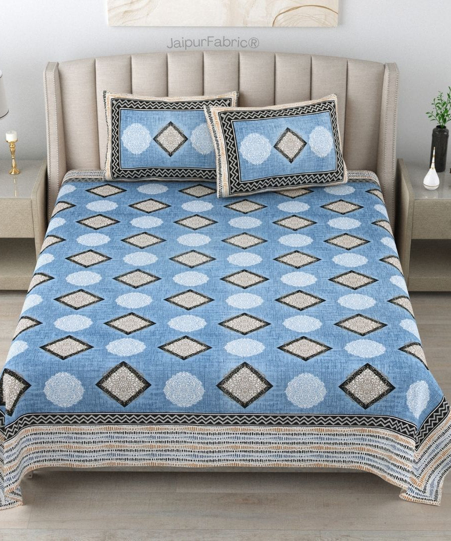 Elegant Blue Diamond Print Pure Cotton Double Bedsheet