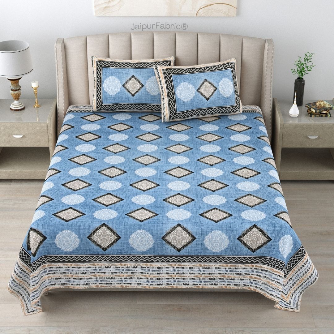 Elegant Blue Diamond Print Pure Cotton Double Bedsheet