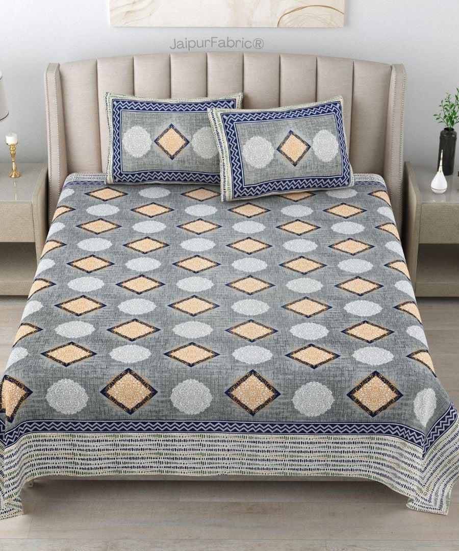 Rustic Grey Diamond Print Pure Cotton Double Bedsheet