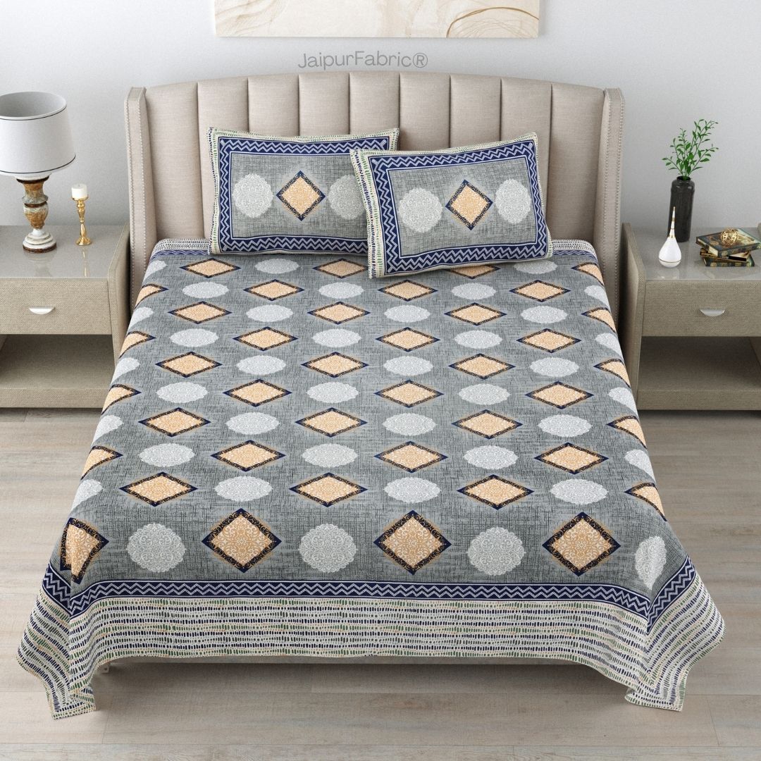 Rustic Grey Diamond Print Pure Cotton Double Bedsheet