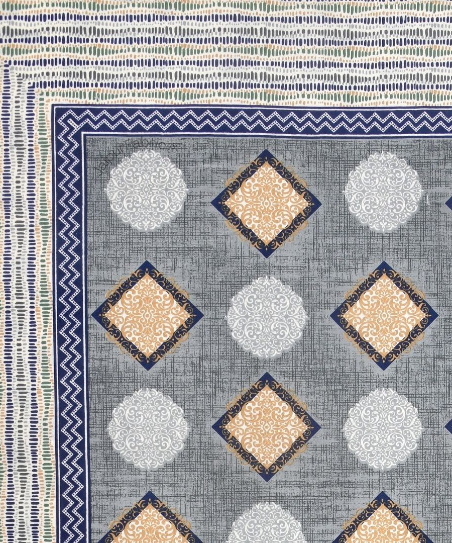 Rustic Grey Diamond Print Pure Cotton Double Bedsheet
