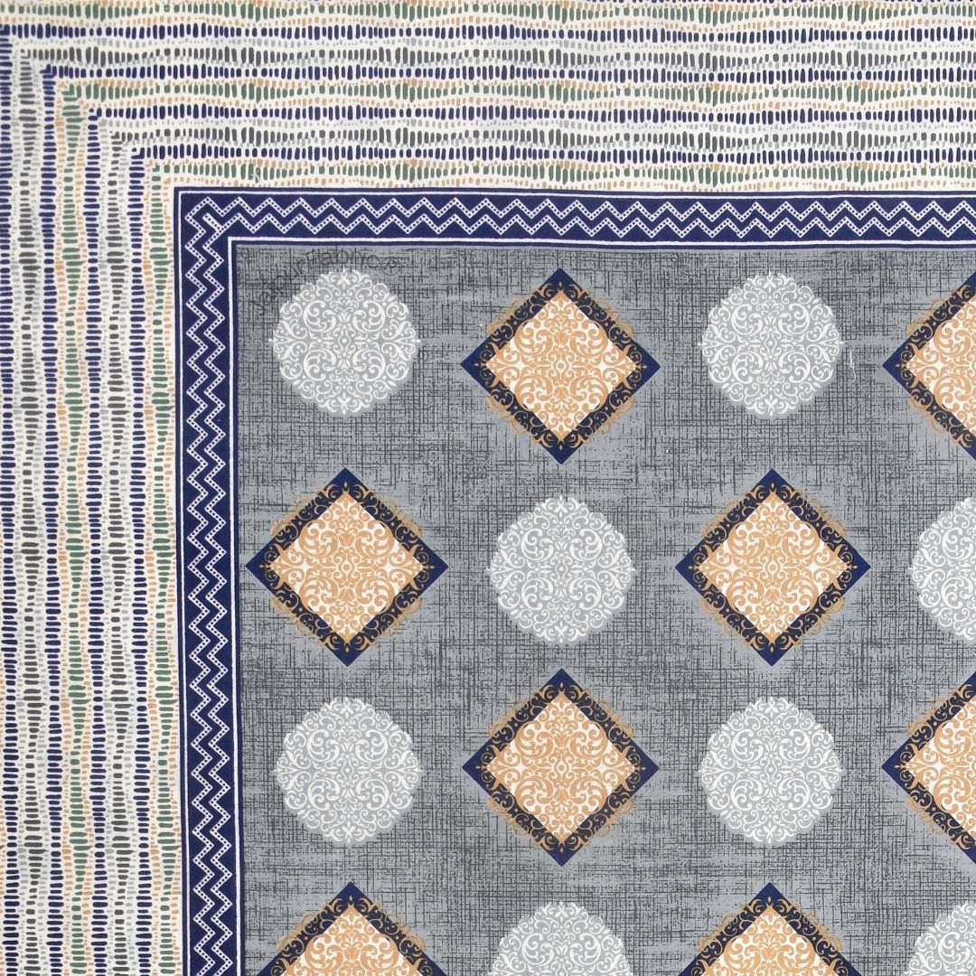 Rustic Grey Diamond Print Pure Cotton Double Bedsheet