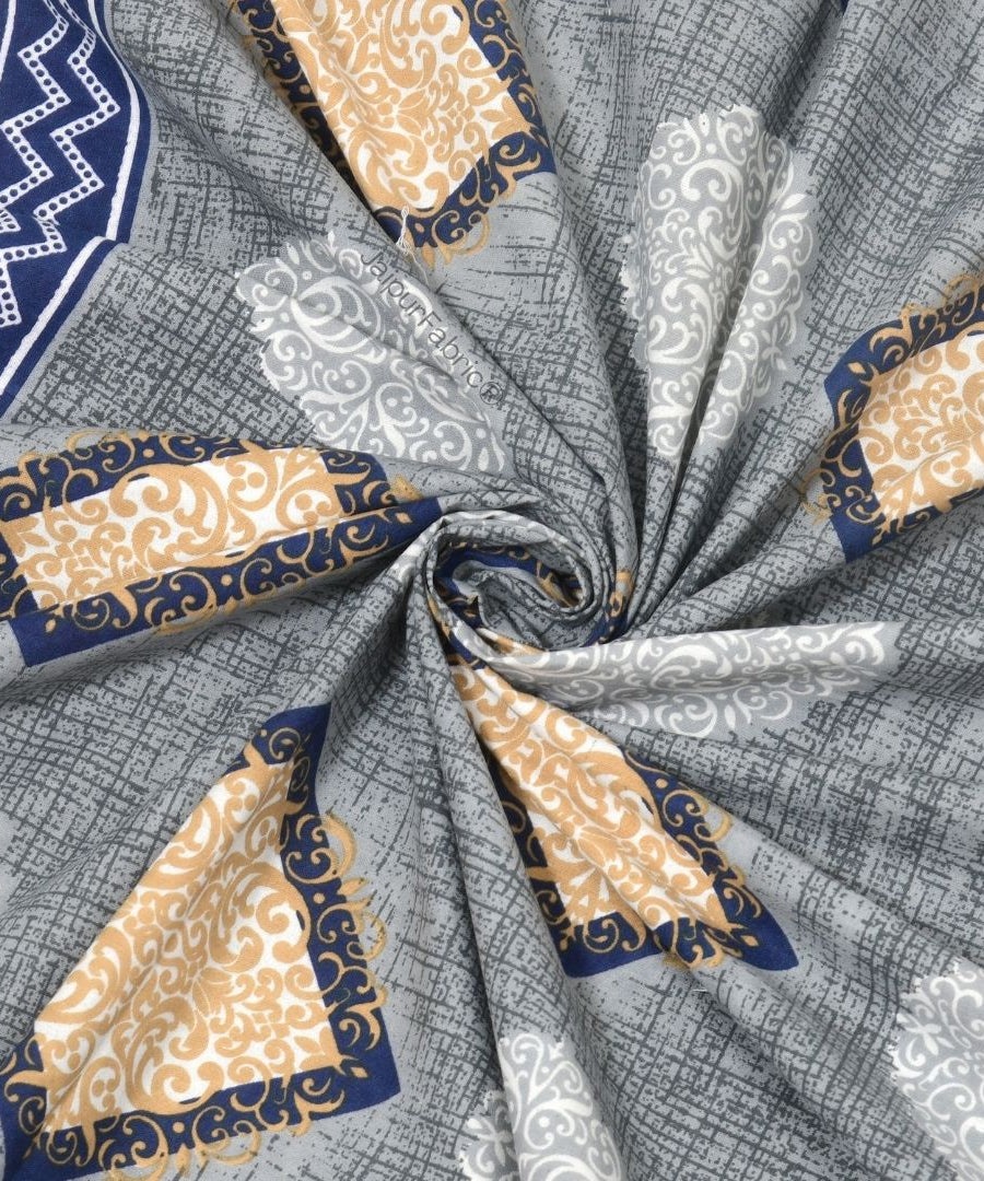 Rustic Grey Diamond Print Pure Cotton Double Bedsheet