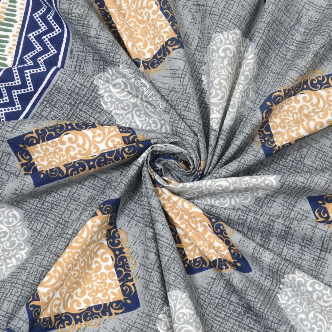 Rustic Grey Diamond Print Pure Cotton Double Bedsheet